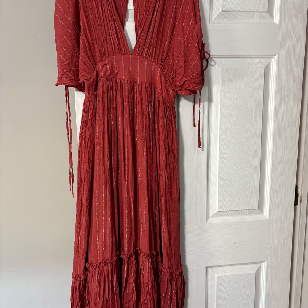 Orange Ruched Tiered Maxi Sundress